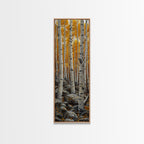Birch Tree Forest, Framed Canvas Print, Skinny / Tall Wall Art, Living Room Decor, Landscape Painting, Nature Decor