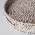 404 Round Rattan Tray — Decorative White Woven Tray for Coffee Table & Home