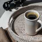 404 Round Rattan Tray — Decorative White Woven Tray for Coffee Table & Home