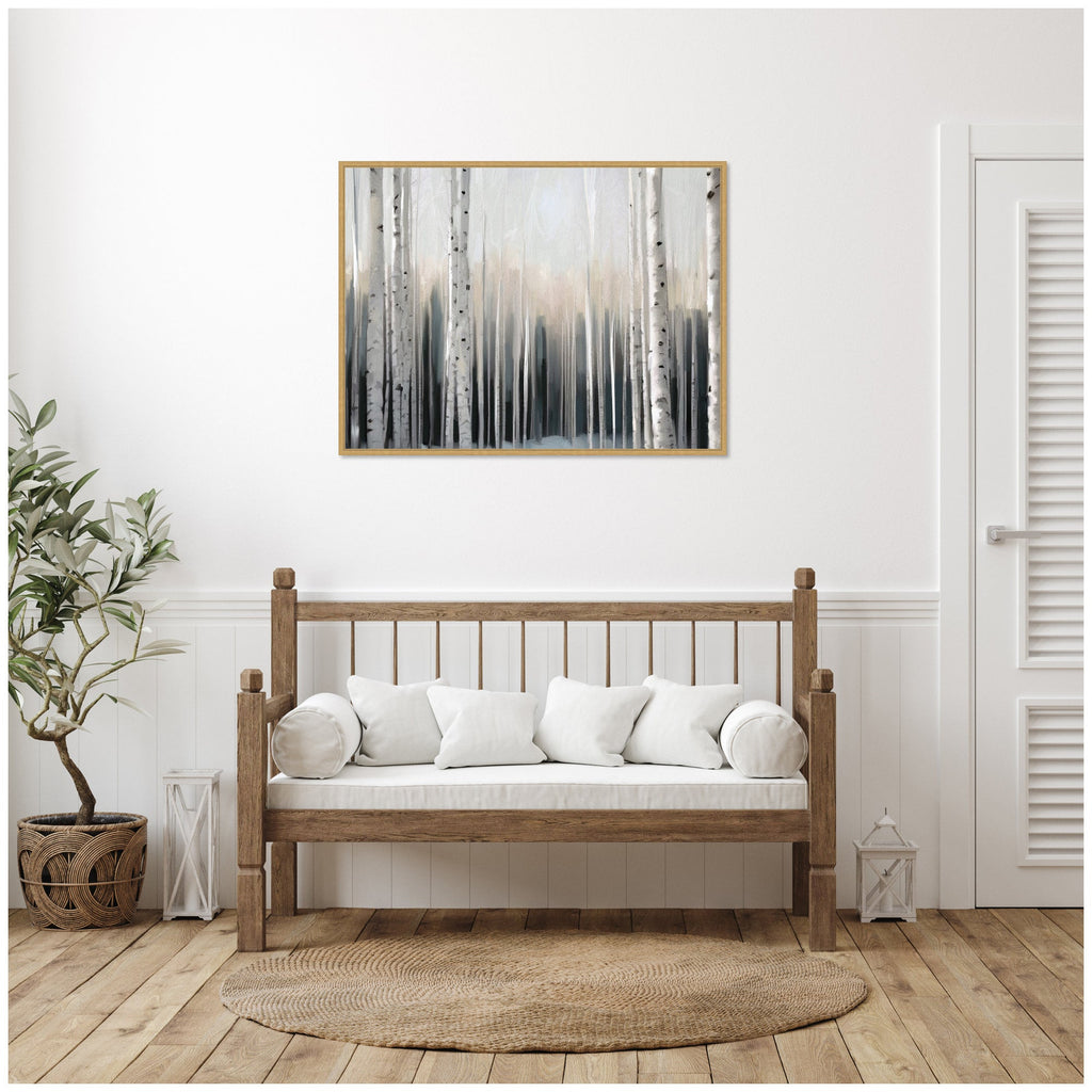 Sylvie Birch Tree Glow Framed Canvas by Mary Sparrow