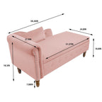 Chaise Lounge Indoor, Lounge Chair For Bedroom With Storage & Pillow, Modern Upholstered Rolled Arm Chase Lounge For Sleeping With Nailhead Trim For Living Room Bedroom Office