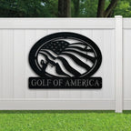 Golf of America Personalized Metal Sign, Laser-cut American Flag Sign with Golfer