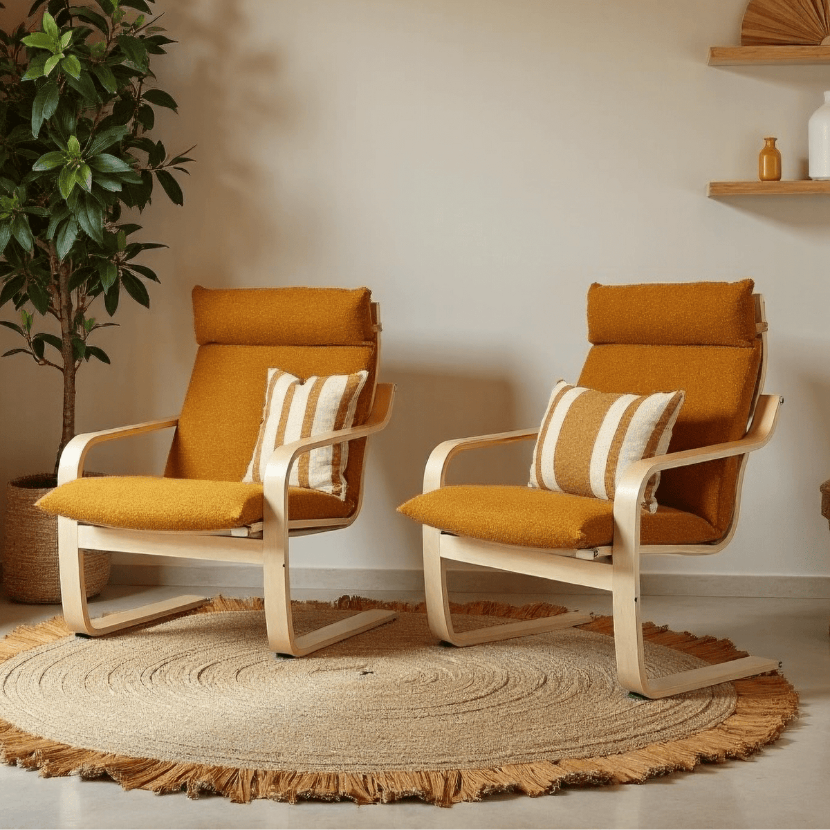 Bouclé Cinnamon Poäng Slipcovers – Compatible with IKEA Poäng Chair & Footstool