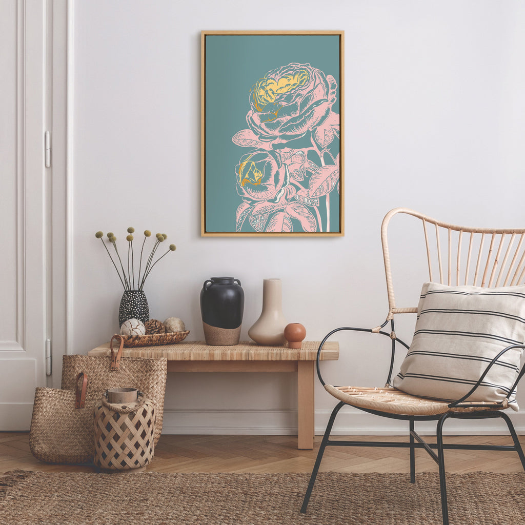 Sylvie Floral in Teal Framed Canvas by Apricot and Birch